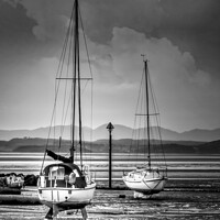Buy canvas prints of Morecambe Bay Yachts at Low Tide Black and White by Heather Sheldrick