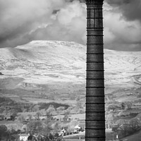 Buy canvas prints of Ingleborough and Mill Chimney by Heather Sheldrick