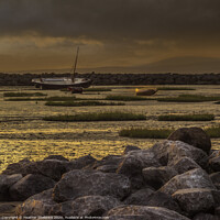 Buy canvas prints of Morecambe Bay Boats at Sunset Low Tide by Heather Sheldrick