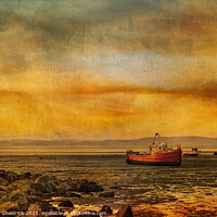Buy canvas prints of Morecambe Bay Boats at Sunset – digital painting by Heather Sheldrick