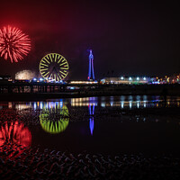 Buy canvas prints of Fireworks in Blackpool by Lesley Moran