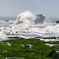 Buy canvas prints of Old Sea Wall Braving Towering Wave  by Ken Hunter