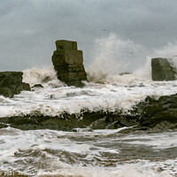 Buy canvas prints of Storm Waves Smash Old Sea Wall at Kirkcaldy by Ken Hunter