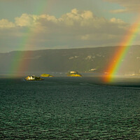 Buy canvas prints of Rainbow Over the Fjord by Paddy Art