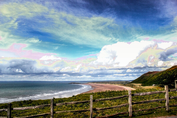 Rhossili Bay towards Burry Holms Picture Board by Paddy Art