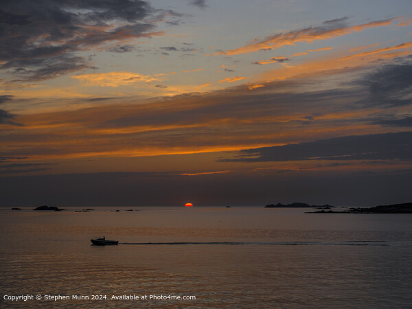 Scilly Isles Sunset Boat Picture Board by Stephen Munn