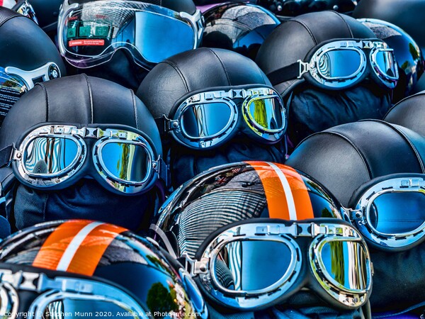 Motorcycle helmets and goggles Picture Board by Stephen Munn