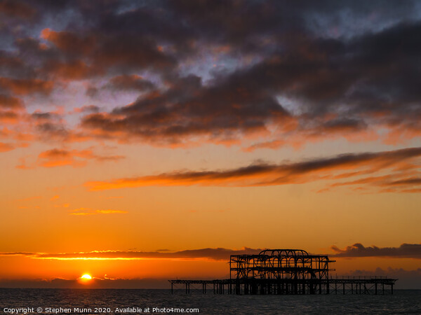 Brighton West Pier Sunrise Picture Board by Stephen Munn