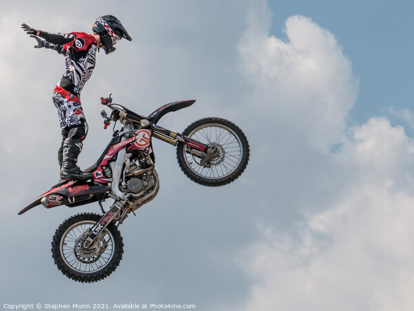 Flying Motorbike Stunt Man Picture Board by Stephen Munn