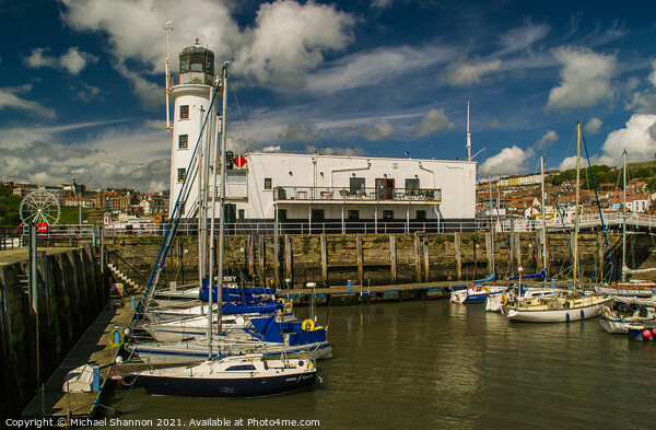 Scarborough Lighthouse and Marina Picture Board by Michael Shannon