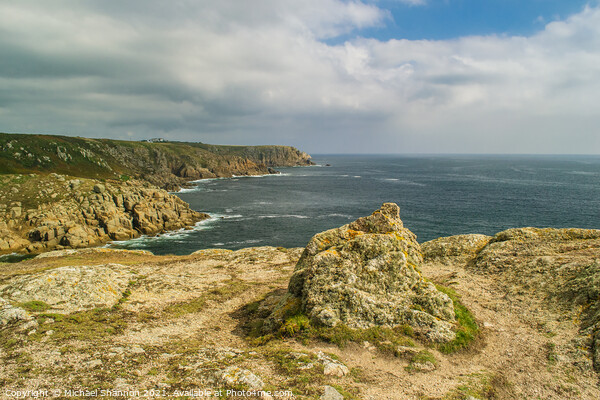 Clifftop View, close to Land's End in Cornwall Picture Board by Michael Shannon