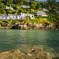 Buy canvas prints of Cornwall, Polperro cliffside houses by Michael Shannon