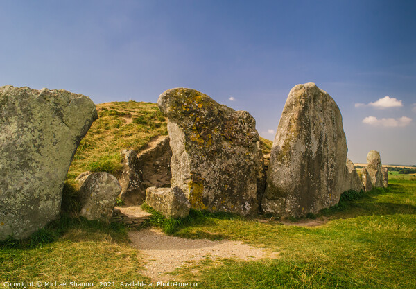 Standing stones in front of the West Kennet Long B Picture Board by Michael Shannon