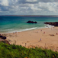Buy canvas prints of Summer's Day at Bamaluz Beach in St Ives, Cornwall by Michael Shannon