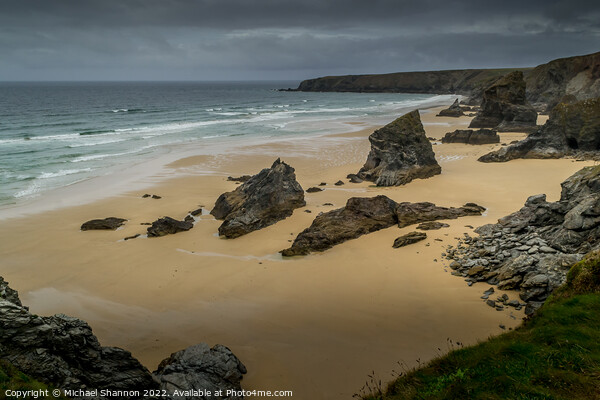 A moody, overcast day at Bedruthan Steps on the Co Picture Board by Michael Shannon