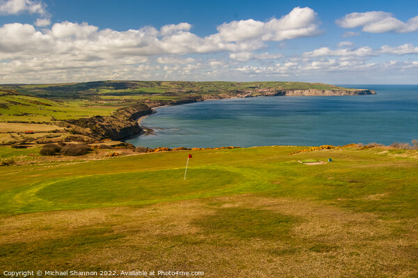 View of the Golf Course at Ravenscar, North Yorksh Picture Board by Michael Shannon