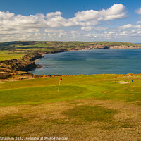 Buy canvas prints of View of the Golf Course at Ravenscar, North Yorksh by Michael Shannon