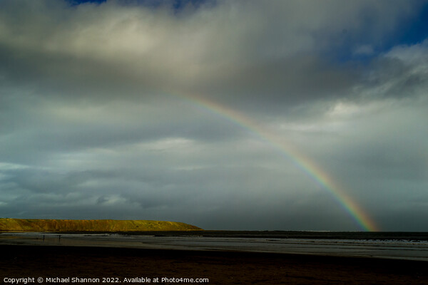Rainbow over Filey beach, North Yorkshire Picture Board by Michael Shannon