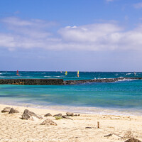 Buy canvas prints of Windsurfing, Baja de los Charcos, Costa Teguise by Michael Shannon