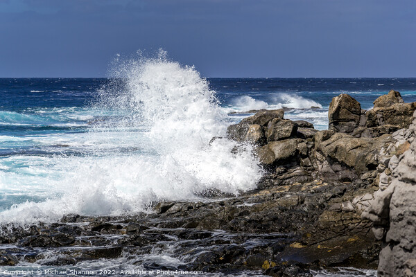 Rough sea and breaking wave at Wave, Punta Pechigu Picture Board by Michael Shannon