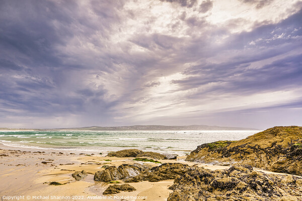 Stormy and Overcast Day at Godrevy Beach in Cornwa Picture Board by Michael Shannon