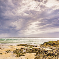Buy canvas prints of Stormy and Overcast Day at Godrevy Beach in Cornwa by Michael Shannon