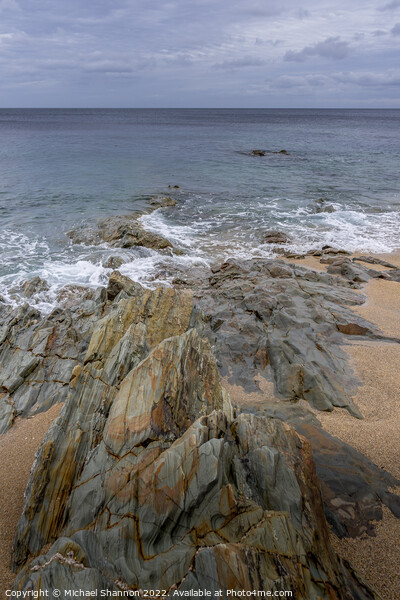 Rock formations on the beach at Porthleven in Corn Picture Board by Michael Shannon