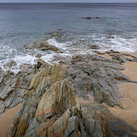 Buy canvas prints of Rock formations on the beach at Porthleven in Corn by Michael Shannon