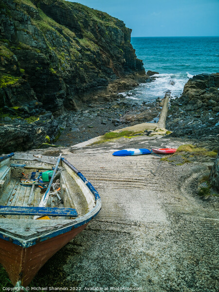 Old rowing boat on the slipway in Church Cove, Cor Picture Board by Michael Shannon