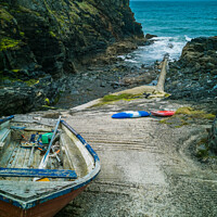 Buy canvas prints of Old rowing boat on the slipway in Church Cove, Cor by Michael Shannon