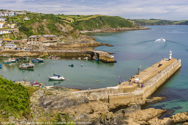 Aerial view of the outer harbour in Mevagissey, Co Picture Board by Michael Shannon