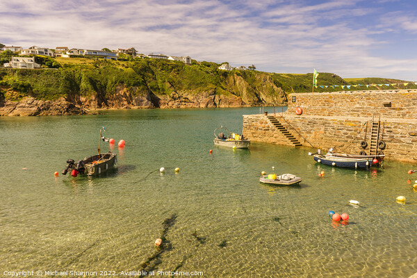 Small boats and Harbour Wall in Gorran Haven in Co Picture Board by Michael Shannon
