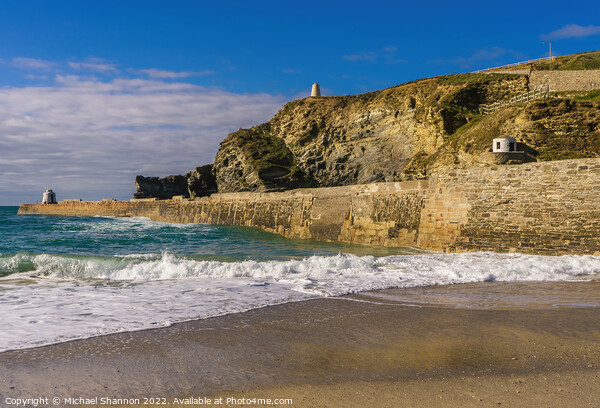 Waves breaking onto the beach in Portreath, Cornwa Picture Board by Michael Shannon