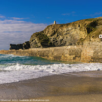 Buy canvas prints of Waves breaking onto the beach in Portreath, Cornwa by Michael Shannon