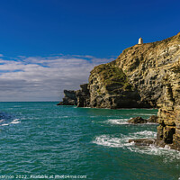 Buy canvas prints of Pier, lookout towers and cliffs at Porthreath, Cor by Michael Shannon