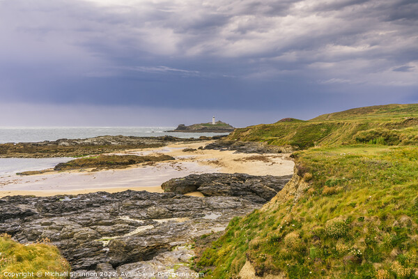 View from the cliffs above Godrevy beach in Cornwa Picture Board by Michael Shannon