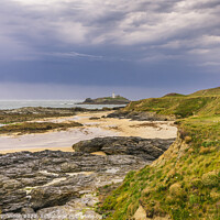 Buy canvas prints of View from the cliffs above Godrevy beach in Cornwa by Michael Shannon