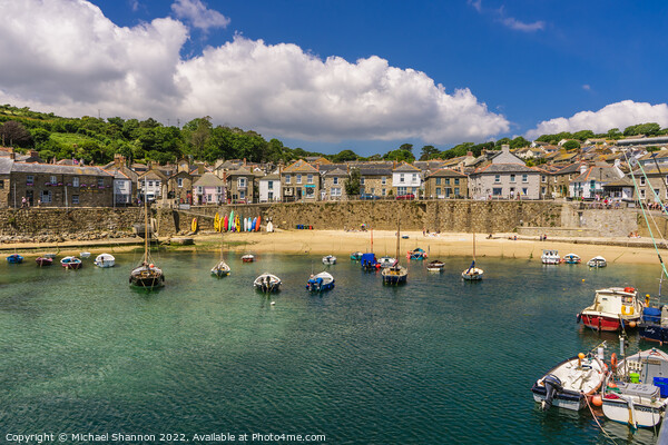 Boats moored in Mousehole harbour, Cornwall Picture Board by Michael Shannon