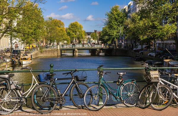 Bridge, canal view and bikes - Amsterdam Picture Board by Michael Shannon