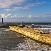 Buy canvas prints of Clifftop view of the East Pier in Whitby, North Yo by Michael Shannon