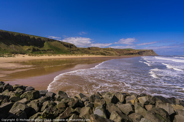 Cattersty Beach View from Skinningrove Pier Picture Board by Michael Shannon