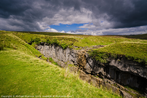 Hull Pot, Ribblesdale under a moody sky in the Yor Picture Board by Michael Shannon