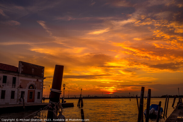Venice - Silhouettes and Sunset Picture Board by Michael Shannon