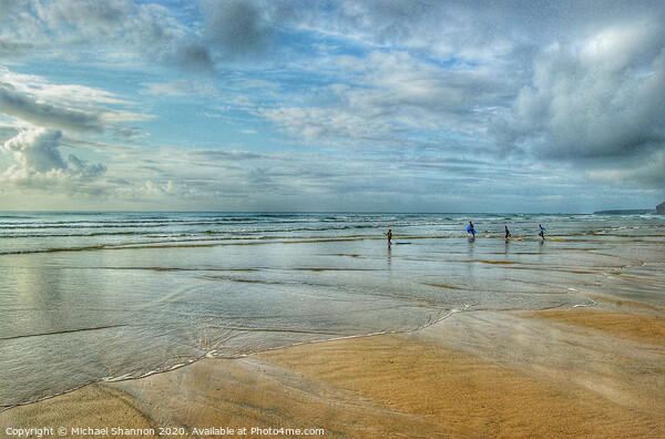 Rushing to Ride Waves - Watergate Bay, Cornwall Picture Board by Michael Shannon