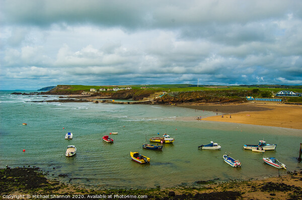Boats moored off Bude in North Cornwall Picture Board by Michael Shannon