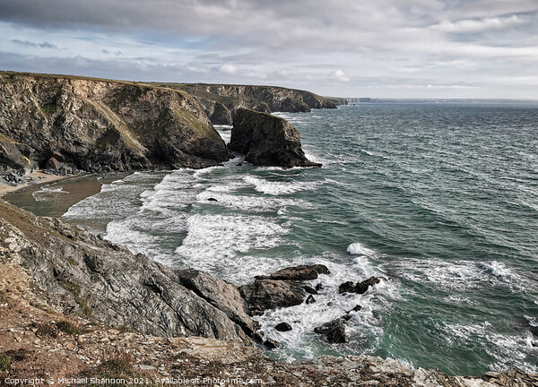 Coastal view near Bedruthan Steps in Cornwall Picture Board by Michael Shannon