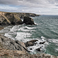 Buy canvas prints of Coastal view near Bedruthan Steps in Cornwall by Michael Shannon