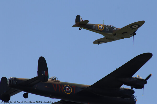 Lancaster Bomber and Spitfire Flyby Picture Board by Sarah Paddison