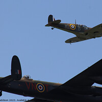 Buy canvas prints of Lancaster Bomber and Spitfire Flyby by Sarah Paddison