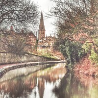 Buy canvas prints of St.Stephens Church Reflected in Canal - Guide Bridge by Sarah Paddison